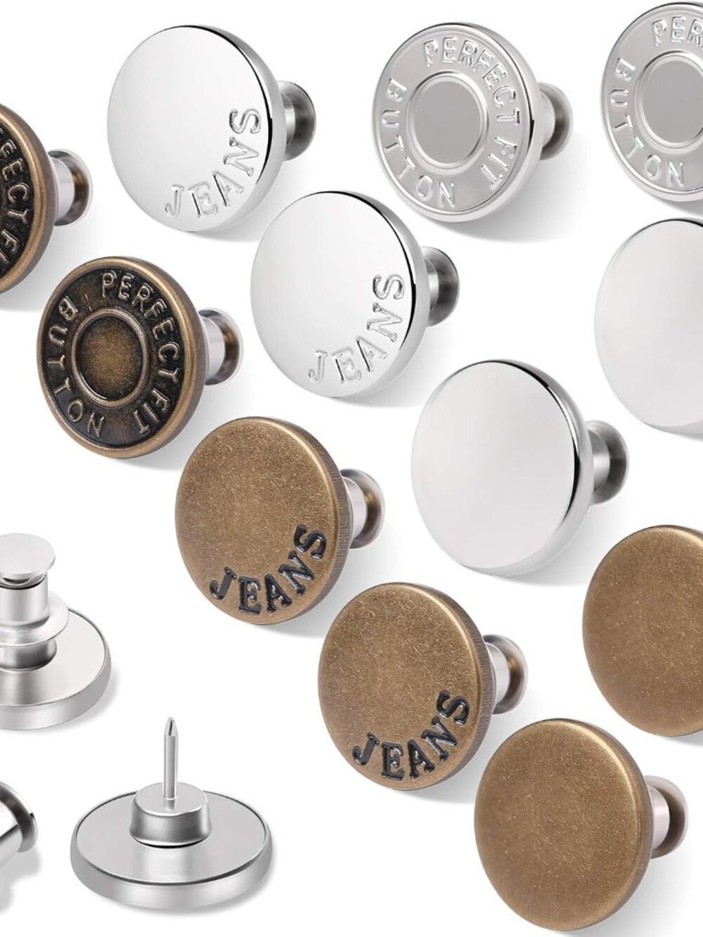 12 Sets Button Pins for Loose Jeans, No Sew Jean Buttons Replacement, Adjustable